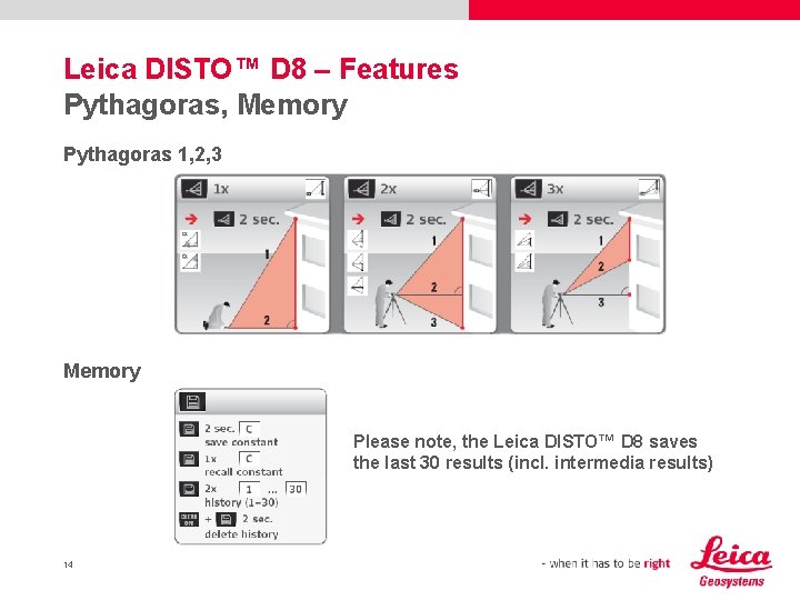 Leica DISTO™ D 8 – Features Pythagoras, Memory Pythagoras 1, 2, 3 Memory Please