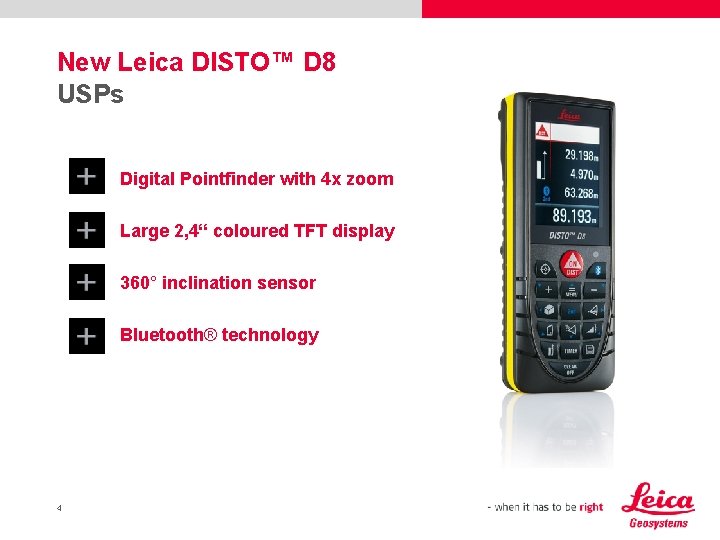 New Leica DISTO™ D 8 USPs Digital Pointfinder with 4 x zoom Large 2,