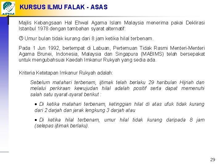 Kursus Ilmu Falak Asas Pembentukan Taqwim Hijriah Hitungan