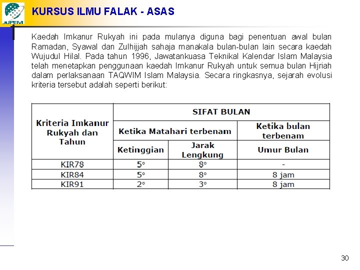 Kursus Ilmu Falak Asas Pembentukan Taqwim Hijriah Hitungan