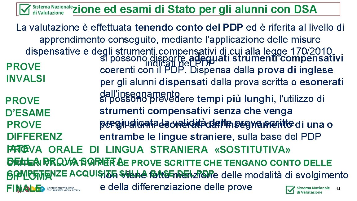 Valutazione ed esami di Stato per gli alunni con DSA La valutazione è effettuata