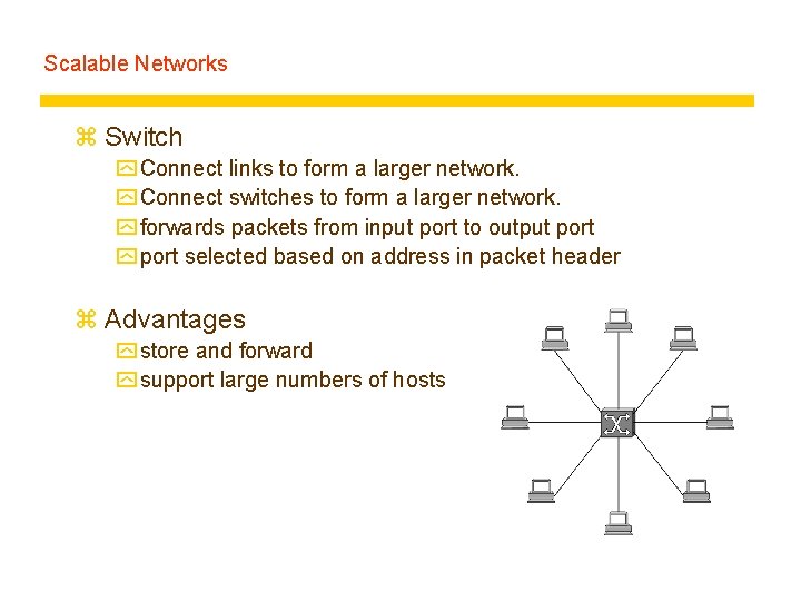 Scalable Networks z Switch y Connect links to form a larger network. y Connect