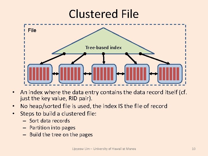 Clustered File Tree-based index • An index where the data entry contains the data Clustered File Tree-based index • An index where the data entry contains the data