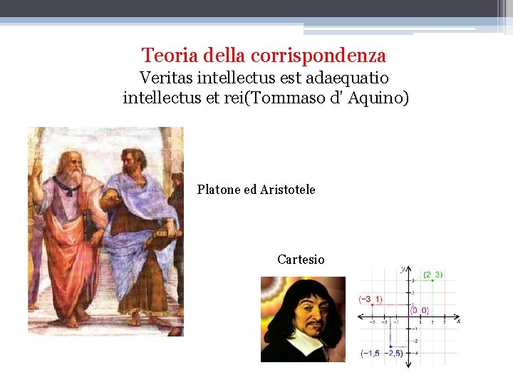 Teoria della corrispondenza Veritas intellectus est adaequatio intellectus et rei(Tommaso d’ Aquino) Platone ed