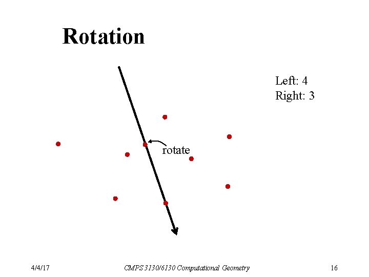 Rotation Left: 4 Right: 3 rotate 4/4/17 CMPS 3130/6130 Computational Geometry 16 
