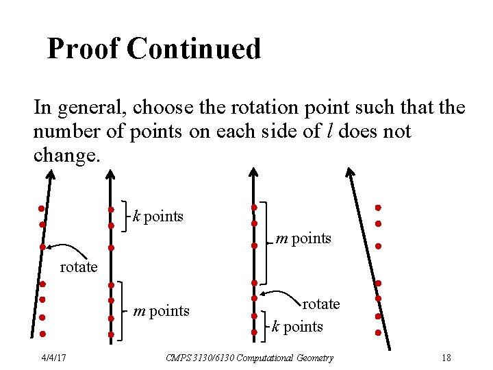 Proof Continued In general, choose the rotation point such that the number of points