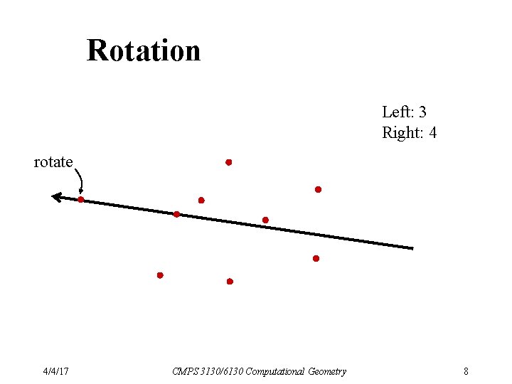 Rotation Left: 3 Right: 4 rotate 4/4/17 CMPS 3130/6130 Computational Geometry 8 