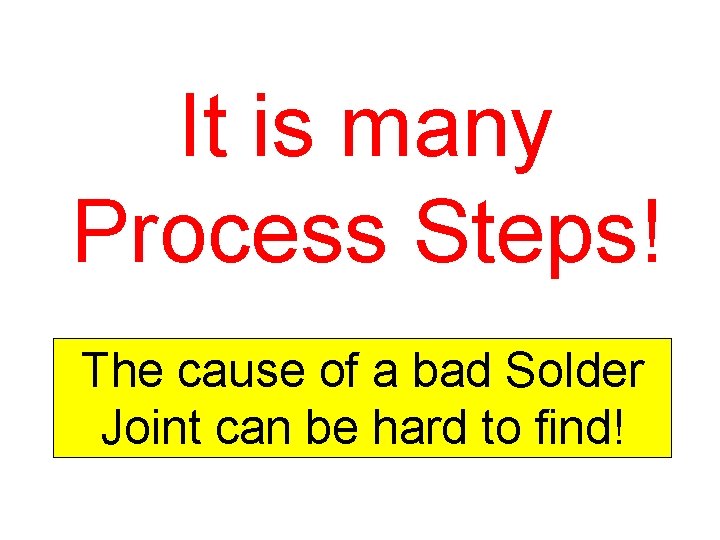 It is many Process Steps! The cause of a bad Solder Joint can be