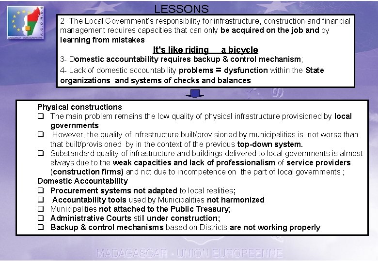 LESSONS 2 - The Local Government’s responsibility for infrastructure, construction and financial management requires