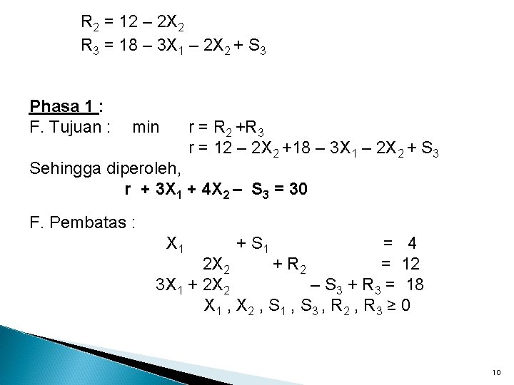 R 2 = 12 – 2 X 2 R 3 = 18 – 3