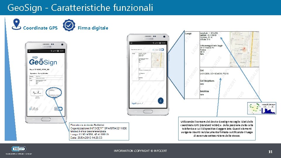 Geo. Sign - Caratteristiche funzionali Coordinate GPS Firma digitale Utilizzando il sensore del device
