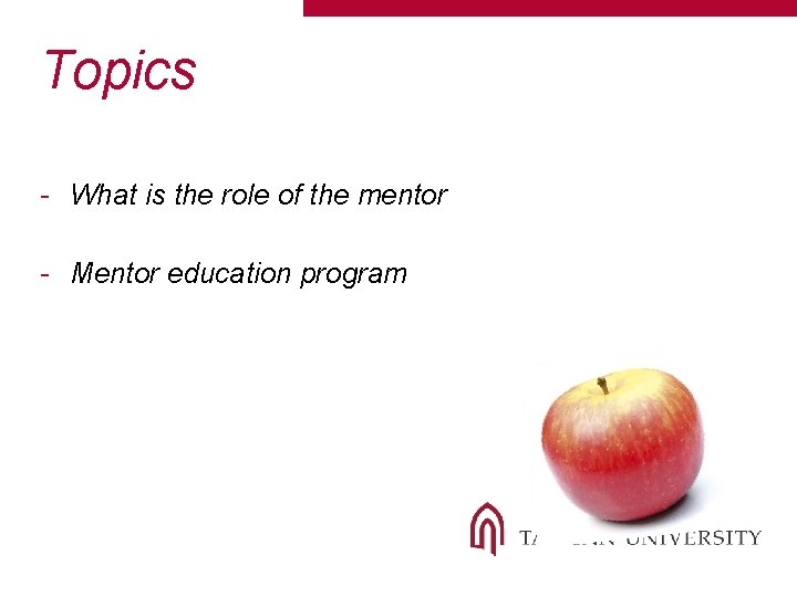 Topics - What is the role of the mentor - Mentor education program 