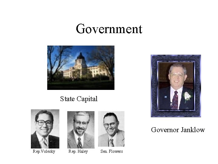 Government State Capital Governor Janklow Rep. Volesky Rep. Haley Sen. Flowers 