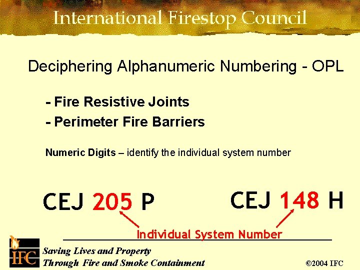 Deciphering Alphanumeric Numbering - OPL - Fire Resistive Joints - Perimeter Fire Barriers Numeric