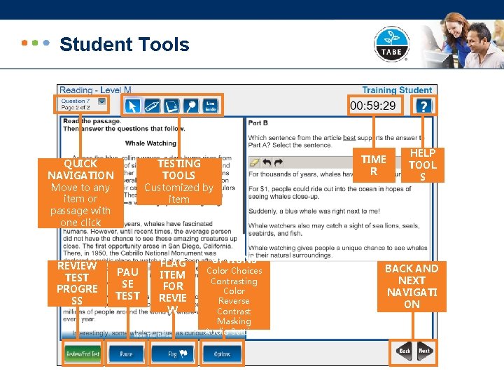 Student Tools QUICK NAVIGATION Move to any item or passage with one click REVIEW
