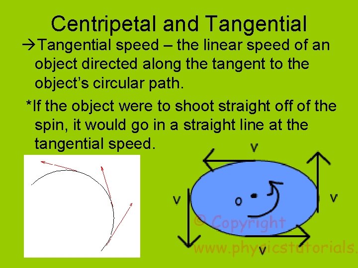 Centripetal and Tangential speed – the linear speed of an object directed along the Centripetal and Tangential speed – the linear speed of an object directed along the