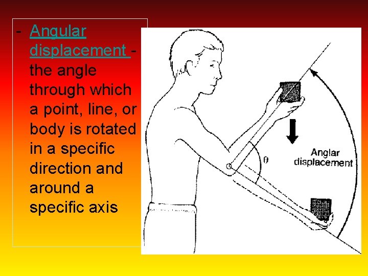 - Angular displacement the angle through which a point, line, or body is rotated - Angular displacement the angle through which a point, line, or body is rotated