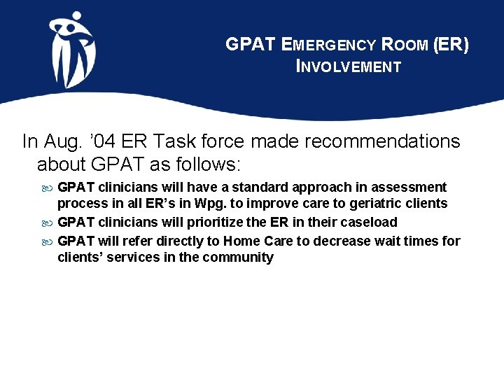 GPAT EMERGENCY ROOM (ER) INVOLVEMENT In Aug. ’ 04 ER Task force made recommendations