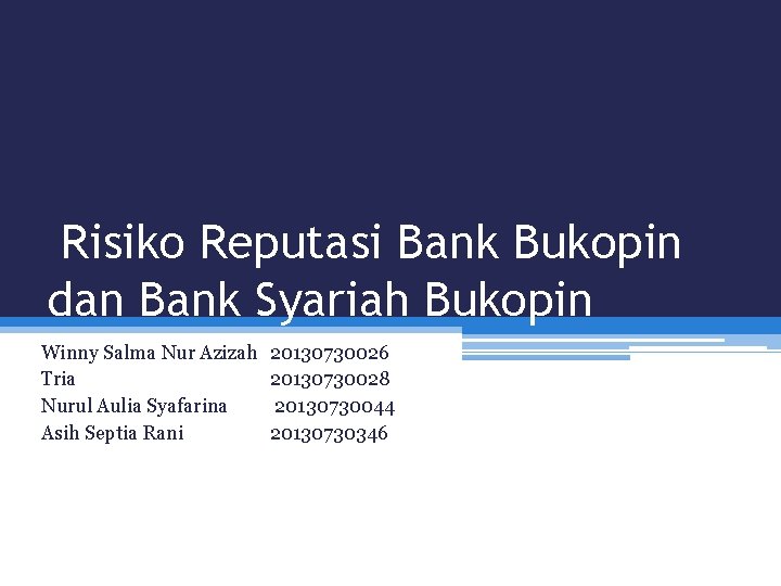 Risiko Reputasi Bank Bukopin dan Bank Syariah Bukopin Winny Salma Nur Azizah Tria Nurul