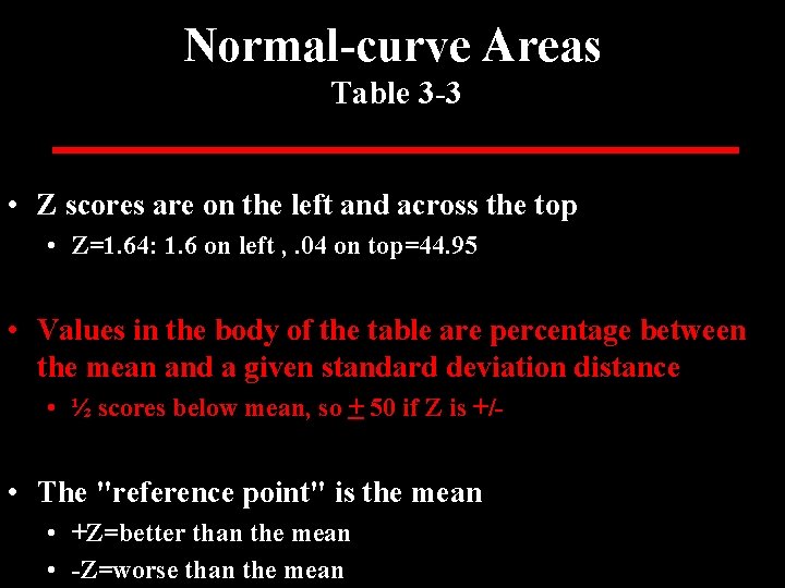 Normal-curve Areas Table 3 -3 • Z scores are on the left and across