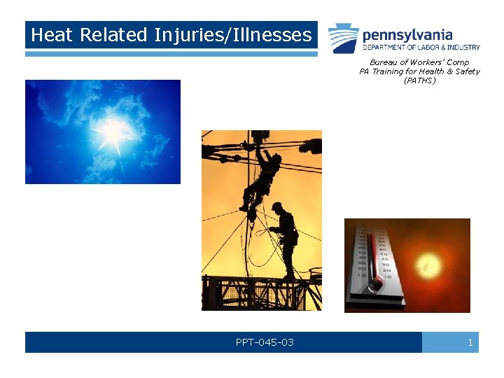 Heat Related Injuries/Illnesses Bureau of Workers’ Comp PA Training for Health & Safety (PATHS)