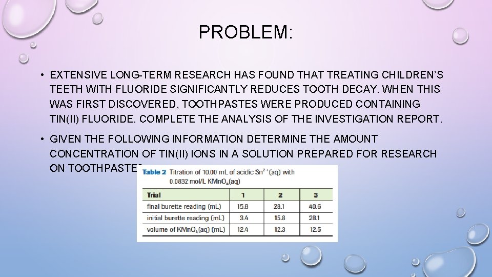 PROBLEM: • EXTENSIVE LONG-TERM RESEARCH HAS FOUND THAT TREATING CHILDREN’S TEETH WITH FLUORIDE SIGNIFICANTLY