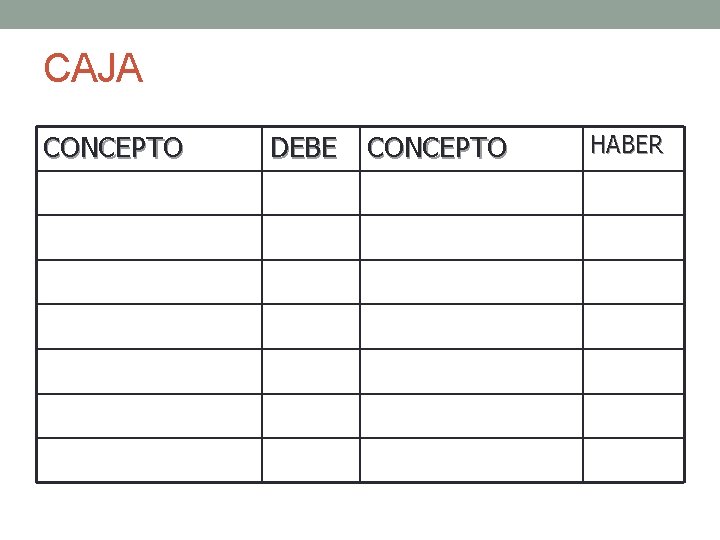 CAJA CONCEPTO DEBE CONCEPTO HABER 7 