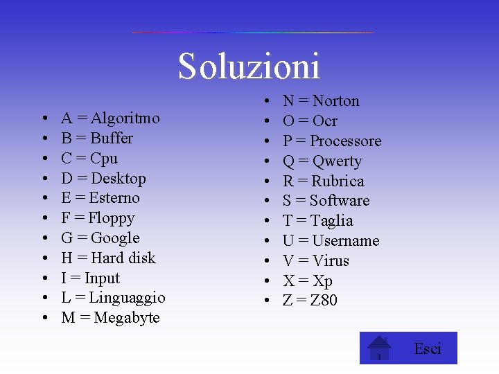 Soluzioni • • • A = Algoritmo B = Buffer C = Cpu D