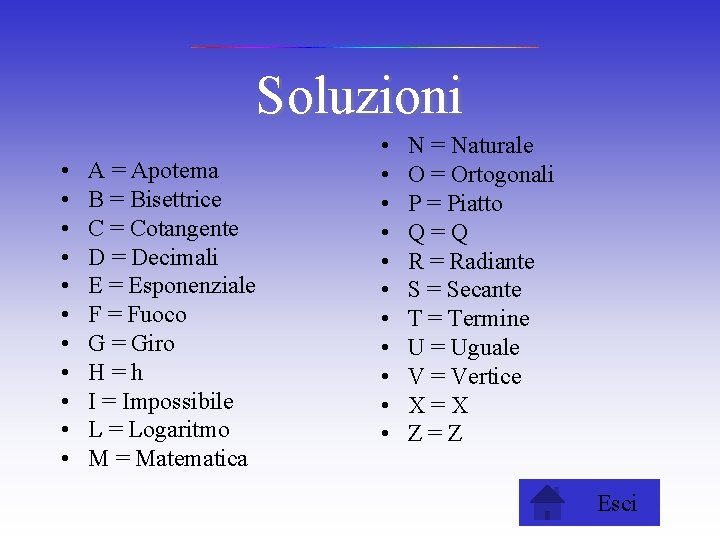 Soluzioni • • • A = Apotema B = Bisettrice C = Cotangente D