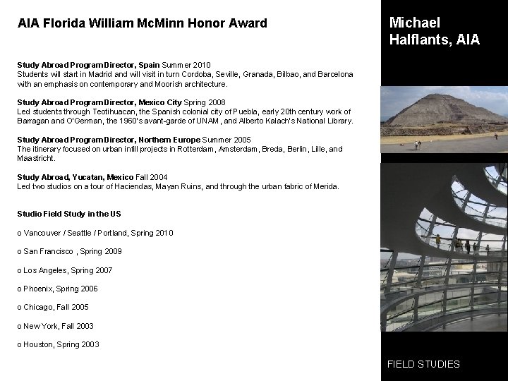 AIA Florida William Mc. Minn Honor Award Michael Halflants, AIA Study Abroad Program Director,