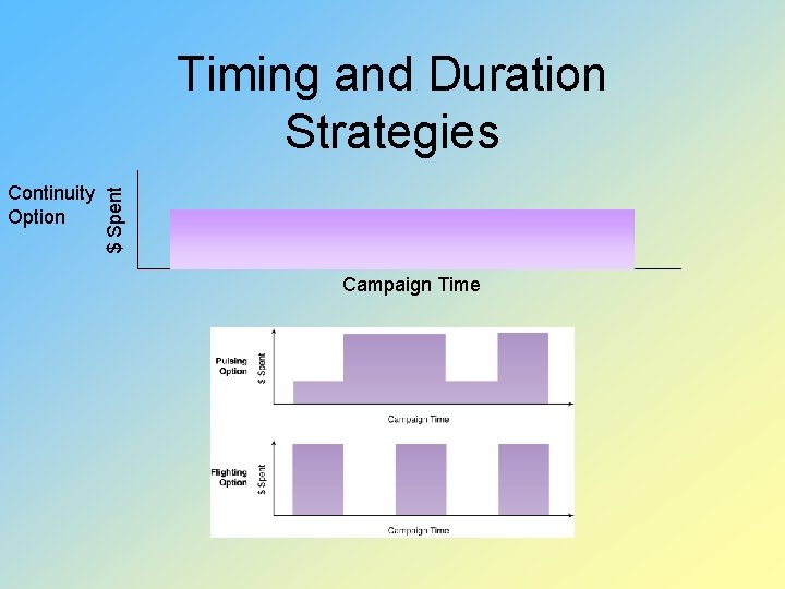 Continuity Option $ Spent Timing and Duration Strategies Campaign Time 