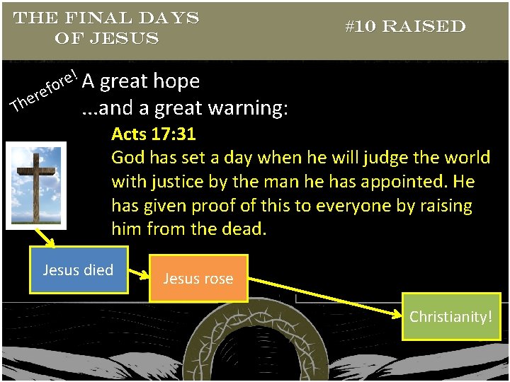 THE FINAL DAYS OF JESUS #10 RAISED !A e r fo e r e