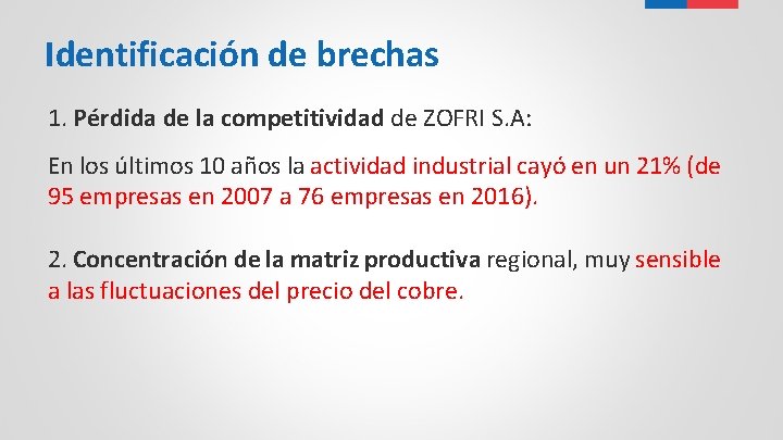 Identificación de brechas 1. Pérdida de la competitividad de ZOFRI S. A: En los