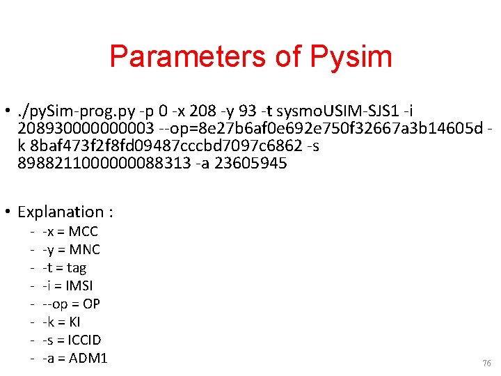 Parameters of Pysim • . /py. Sim-prog. py -p 0 -x 208 -y 93 Parameters of Pysim • . /py. Sim-prog. py -p 0 -x 208 -y 93