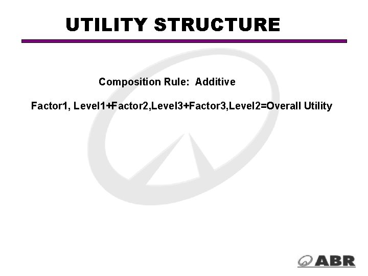 UTILITY STRUCTURE Composition Rule: Additive Factor 1, Level 1+Factor 2, Level 3+Factor 3, Level