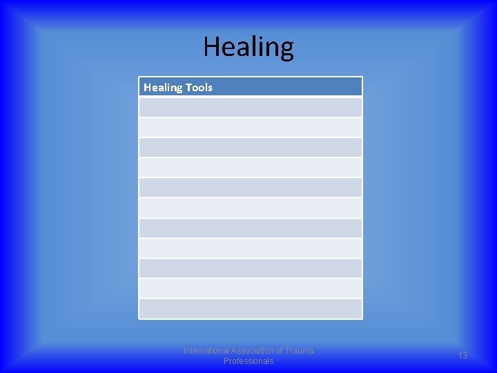 Healing Tools International Association of Trauma Professionals 13 