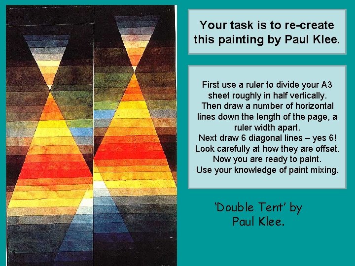 Your task is to re-create this painting by Paul Klee. First use a ruler
