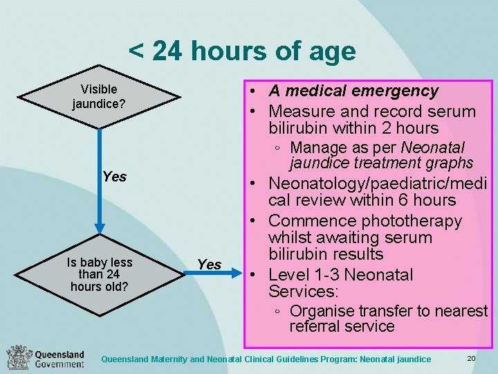 < 24 hours of age • A medical emergency • Measure and record serum