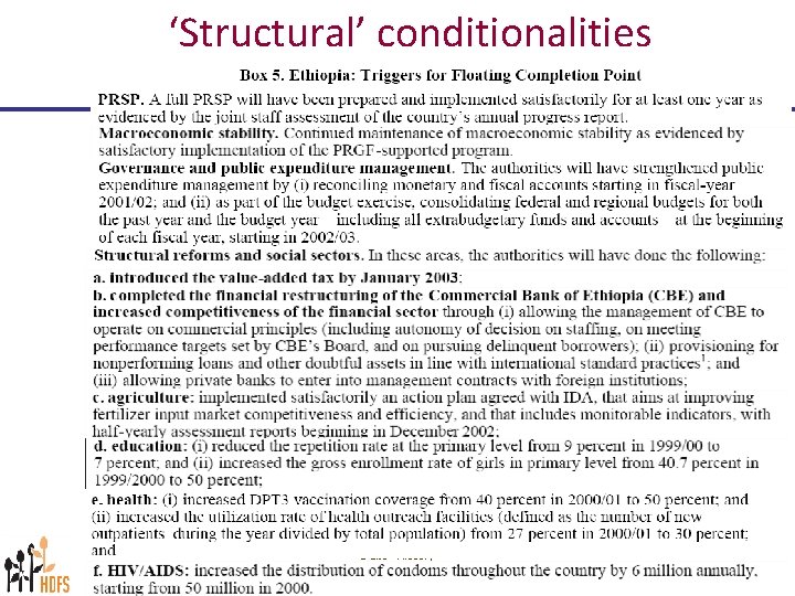 ‘Structural’ conditionalities Debt - History 24 