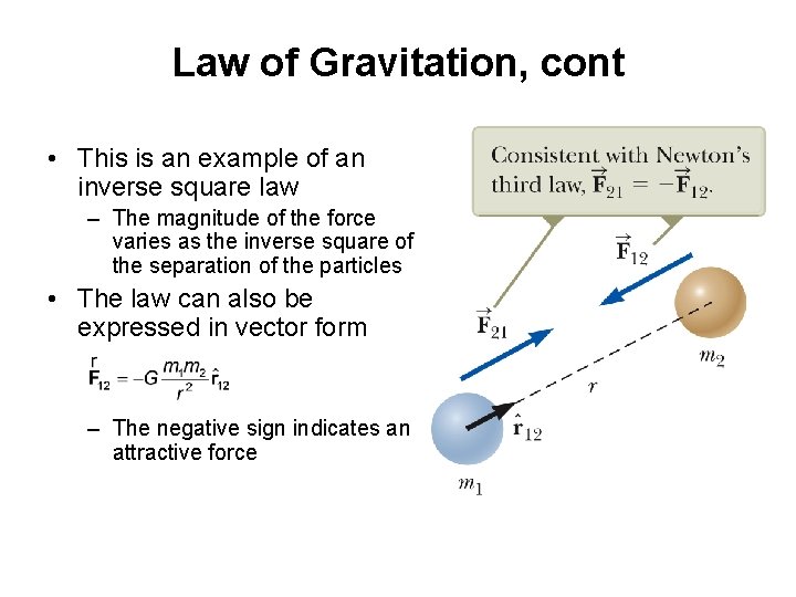 Law of Gravitation, cont • This is an example of an inverse square law