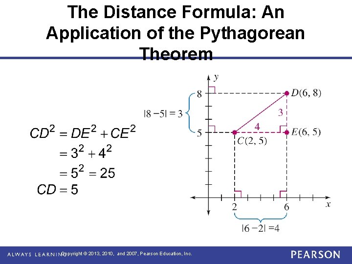 The Distance Formula: An Application of the Pythagorean Theorem Copyright © 2013, 2010, and