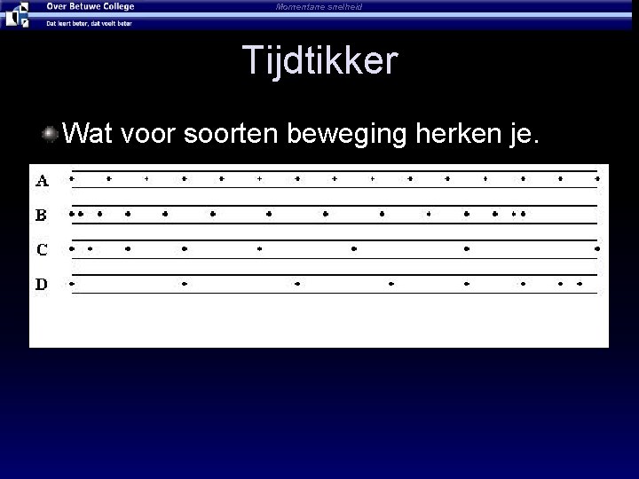 Momentane snelheid Tijdtikker Wat voor soorten beweging herken je. 