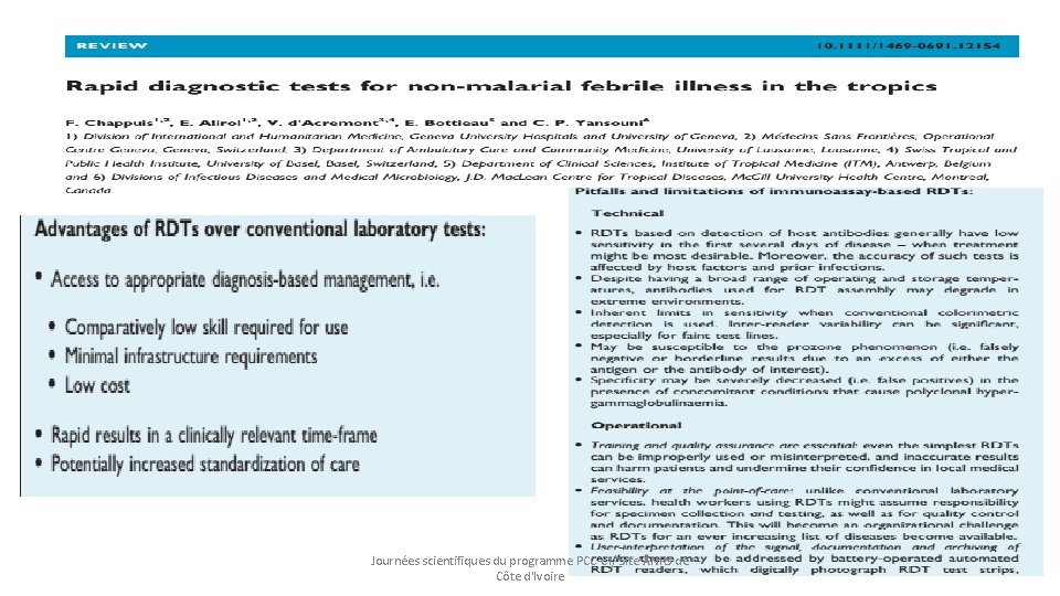 Journées scientifiques du programme PCC-CI/ Site ANRS de Côte d'Ivoire 