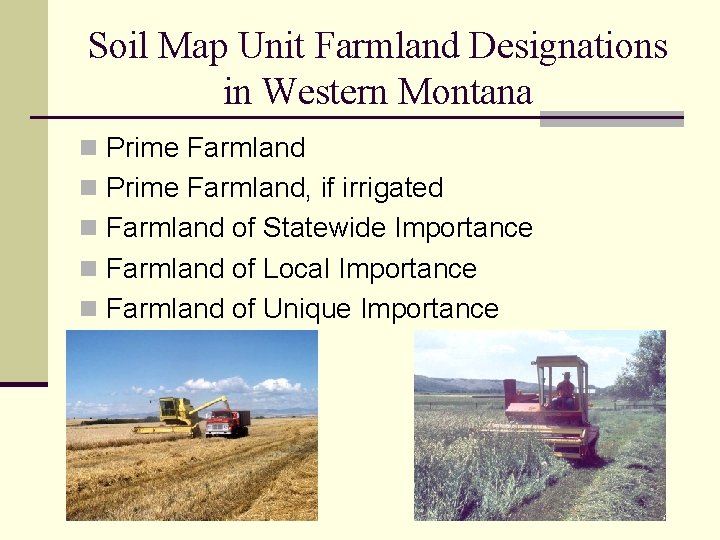 Soil Map Unit Farmland Designations in Western Montana n Prime Farmland, if irrigated n