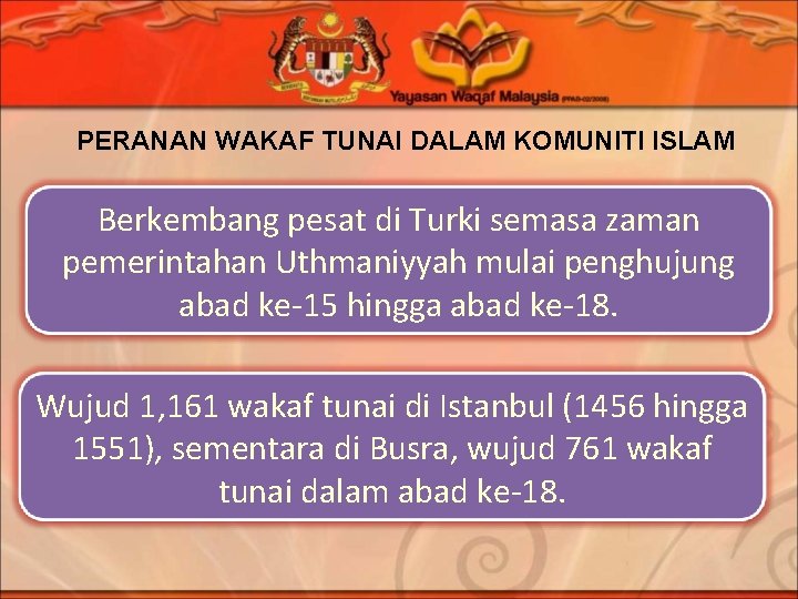 PERANAN WAKAF TUNAI DALAM KOMUNITI ISLAM Berkembang pesat di Turki semasa zaman pemerintahan Uthmaniyyah