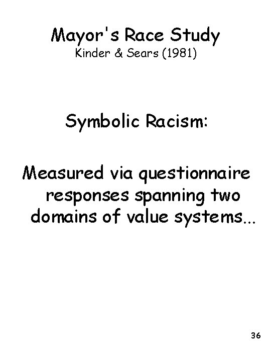 Mayor's Race Study Kinder & Sears (1981) Symbolic Racism: Measured via questionnaire responses spanning