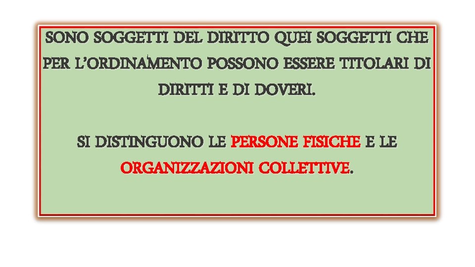 SONO SOGGETTI DEL DIRITTO QUEI SOGGETTI CHE PER L’ORDINAMENTO POSSONO ESSERE TITOLARI DI DIRITTI