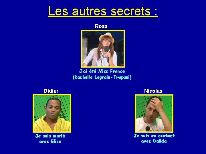 Les autres secrets : Rosa J’ai été Miss France (Rachelle Legrain-Trapani) Didier Nicolas Je