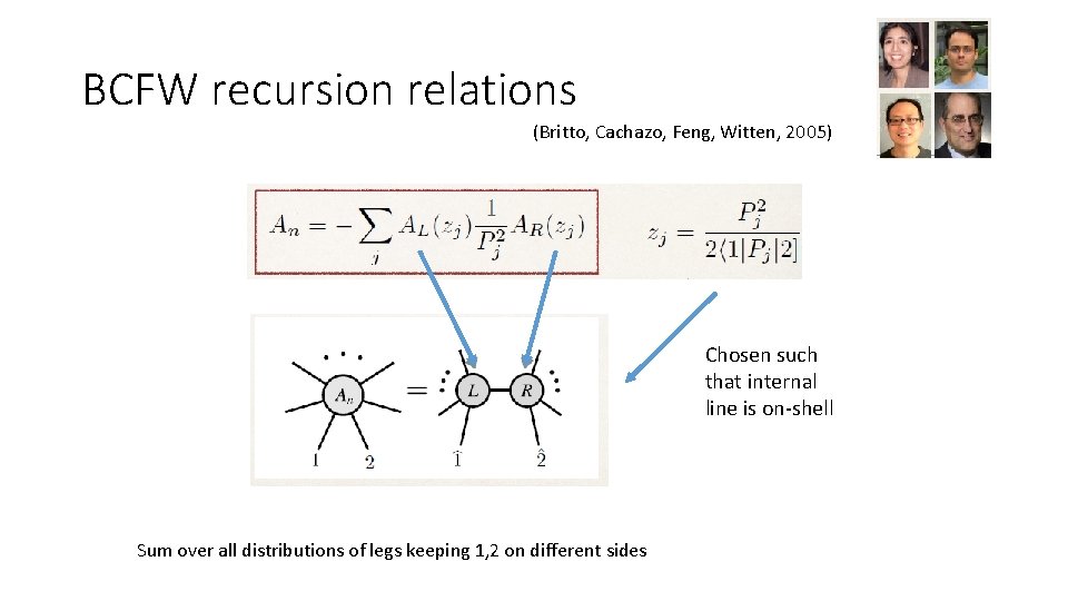 BCFW recursion relations (Britto, Cachazo, Feng, Witten, 2005) Chosen such that internal line is