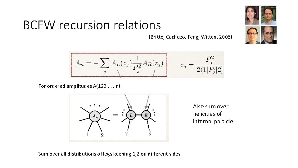 BCFW recursion relations (Britto, Cachazo, Feng, Witten, 2005) For ordered amplitudes A(123. . .